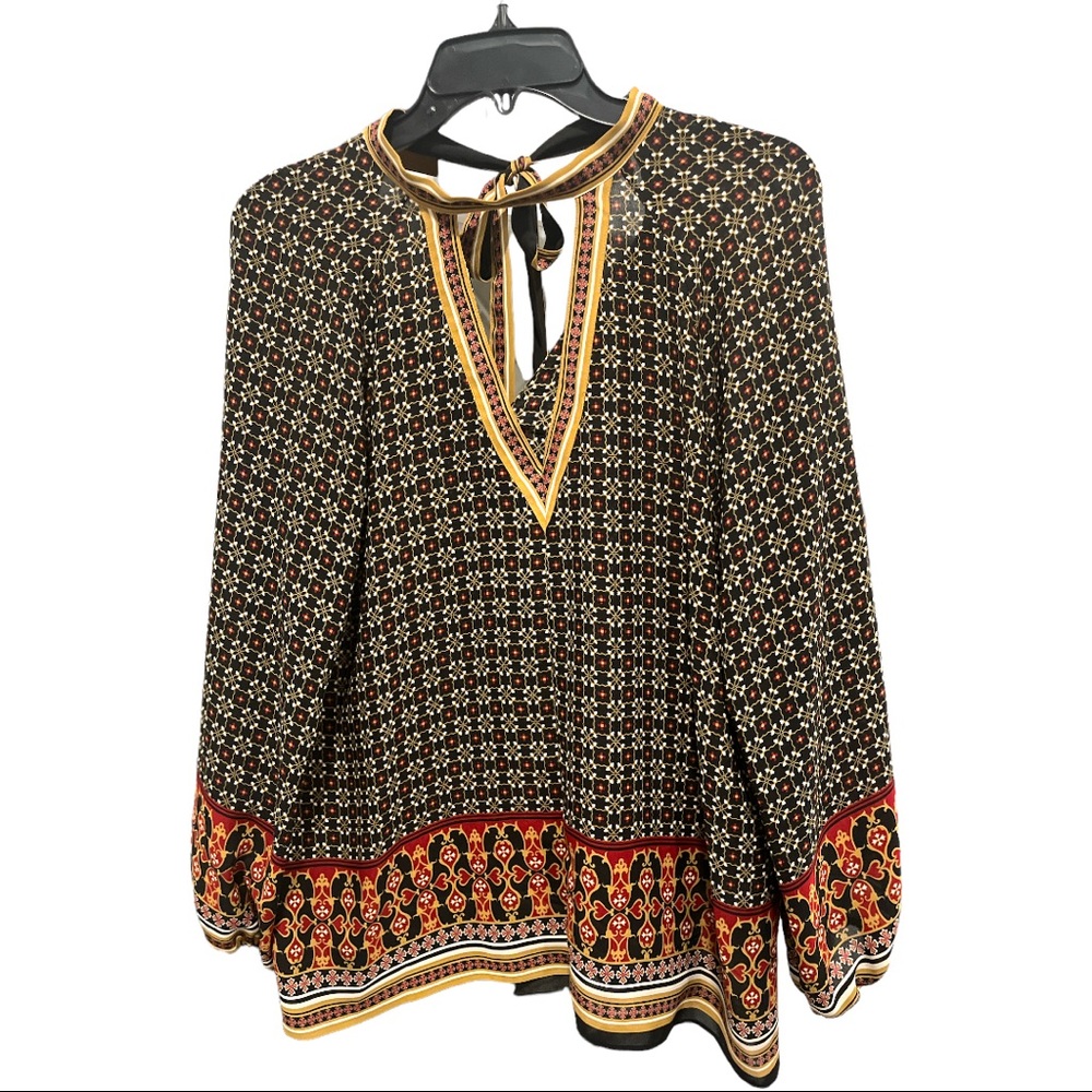 Max Studio wrinkle free polyester tie neck relaxed blouse size Small